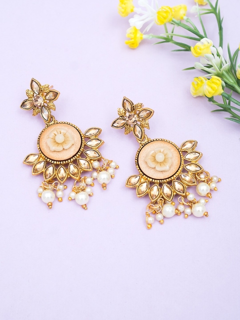 

Golden Peacock Gold-Toned Floral Drop Earrings