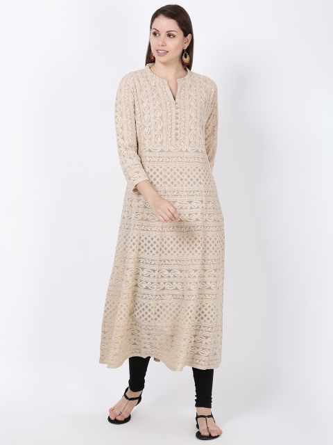 

Soch Women Beige Chikankari A-Line Kurta