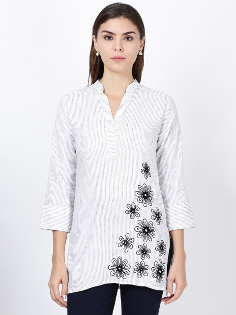 

Soch Women White & Black Striped Tunic