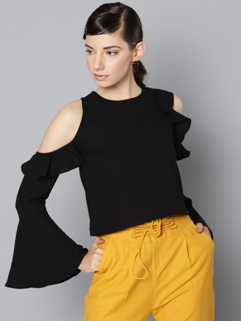 

STREET 9 Women Black Solid Cold Shoulder Top