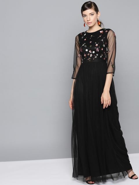 

STREET 9 Women Black Embellished Semi-Sheer Maxi Dress