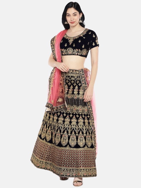 

Mitera Blue & Gold-Toned Embroidered Semi-Stitched Lehenga & Unstitched Blouse with Dupatta