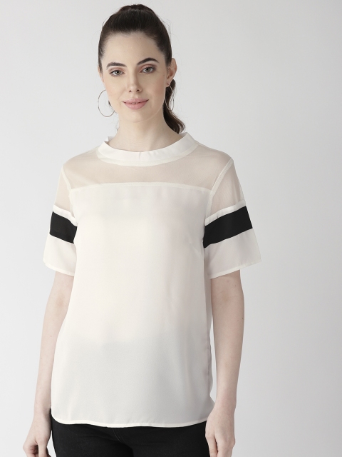 

plusS Women Off-White Solid Semi-Sheer Top
