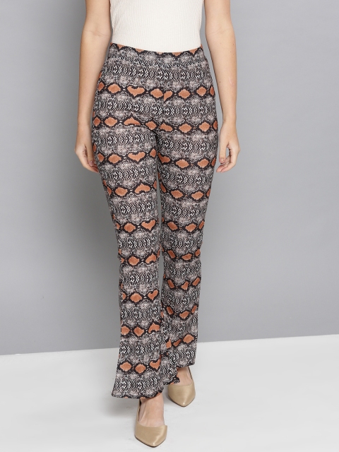 

Orchid Blues Women Brown & Black Flared Snakeskin Print Bootcut Trousers