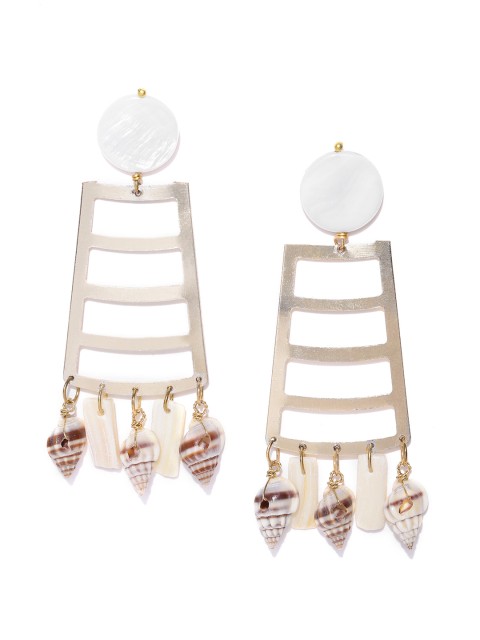 

Blueberry Off-White Gold-Plated Shell Detail Handcrafted Geometric Drop Earrings