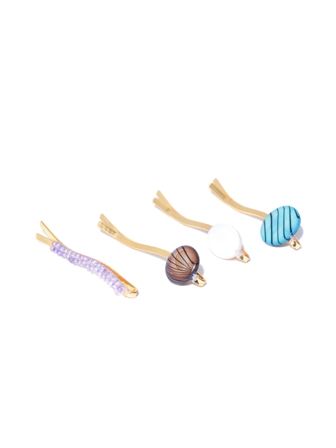 

Blueberry Women Set of 4 Stone-Studded Bobby Pins, Gold