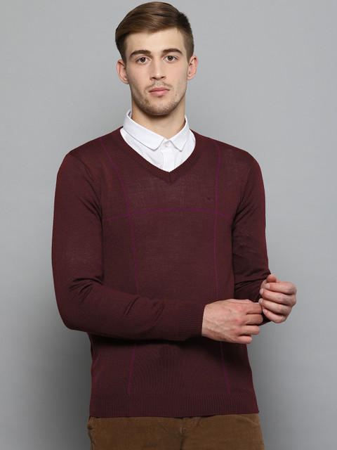 

Louis Philippe Men Maroon Checked Sweater