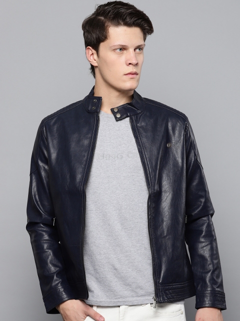 

Louis Philippe Men Navy Blue Solid Biker