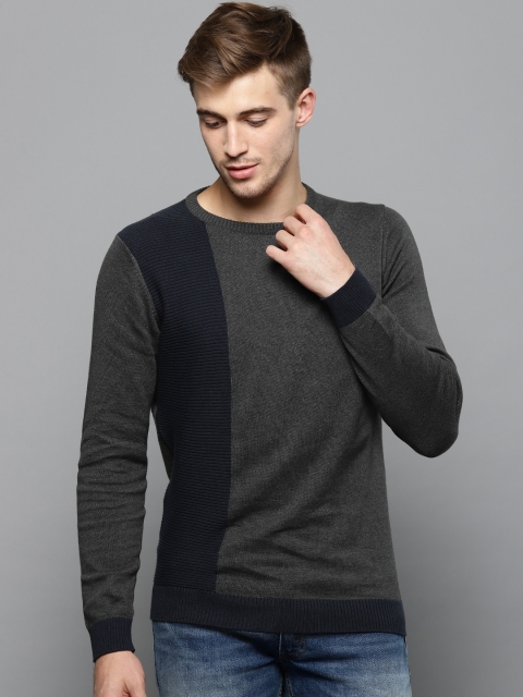 

Louis Philippe Sport Men Charcoal Grey & Navy Blue Colourblocked Sweater