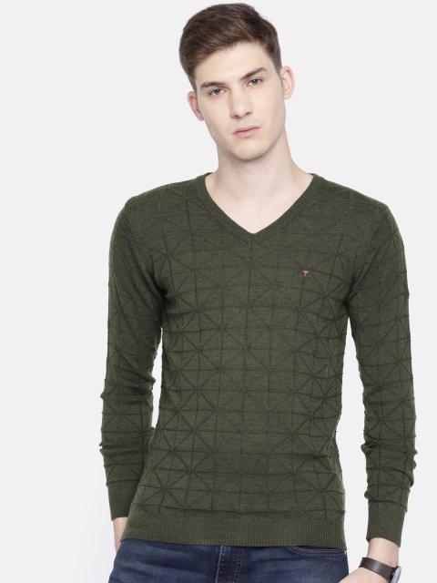 

Louis Philippe Sport Men Olive Green Self Design Sweater