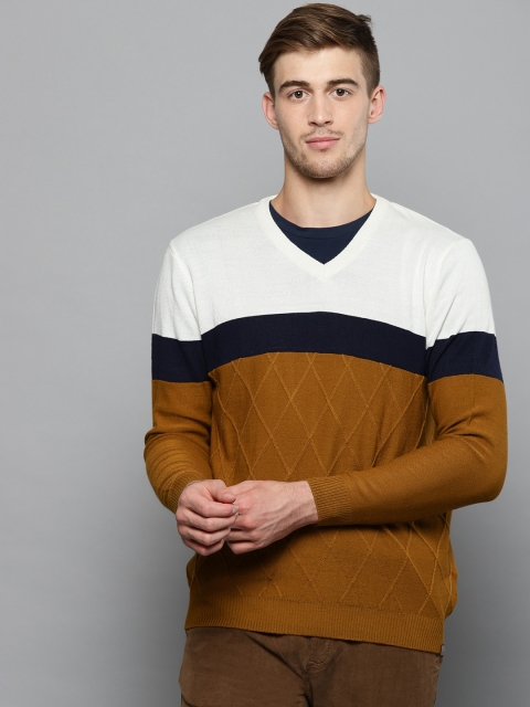 

Louis Philippe Sport Men Mustard Brown & White Colourblocked Sweater