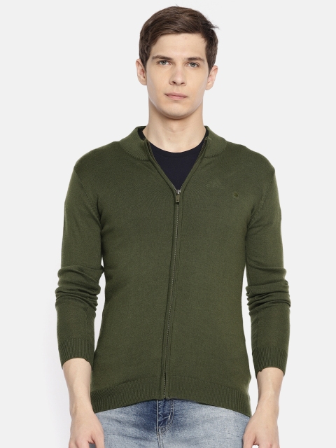 

Louis Philippe Men Olive Green Solid Cardigan