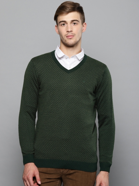

Louis Philippe Men Green & Beige Self Design Sweater
