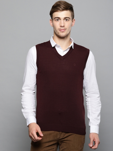 

Louis Philippe Men Maroon Solid Sweater Vest