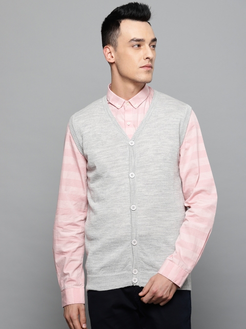 

Louis Philippe Men Grey Melange Solid Cardigan
