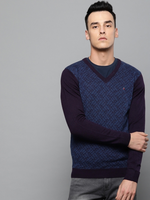 

Louis Philippe Sport Men Aubergine & Blue Self Design Sweater, Purple