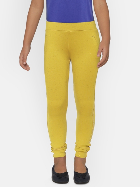 

VITAMINS Girls Mustard Yellow Shimmer Treggings