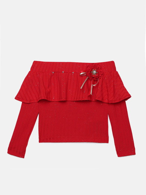 

VITAMINS Girls Red Embellished Bardot Top