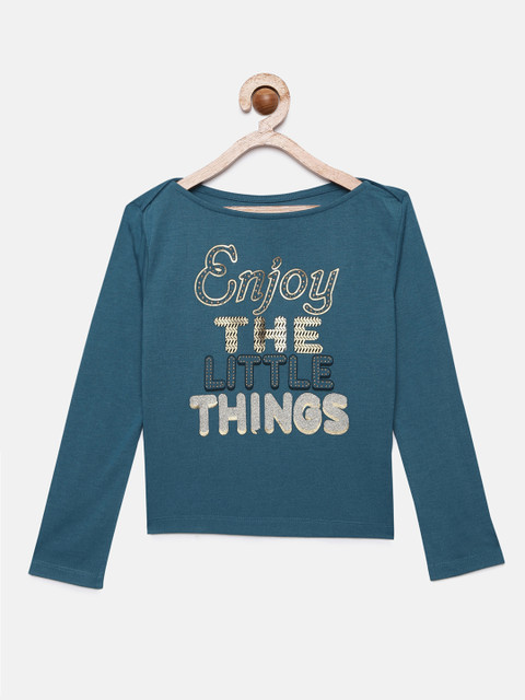 

VITAMINS Girls Blue Printed Round Neck T-shirt