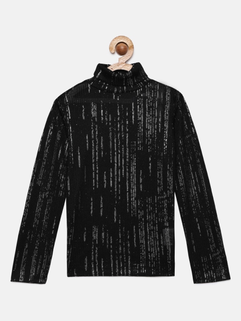 

VITAMINS Girls Black & Silver Embellished Top