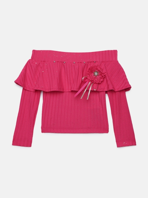 

VITAMINS Girls Pink Embellished Bardot Top