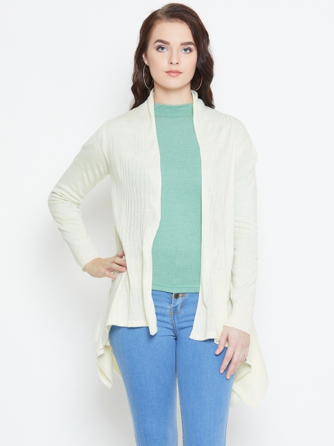 

American Eye Women Cream-Coloured Self-Striped Open Front Winter Shrug