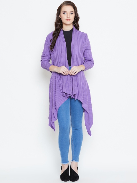 

American Eye Women Purple Self-Striped Waterfall Winter Shrug