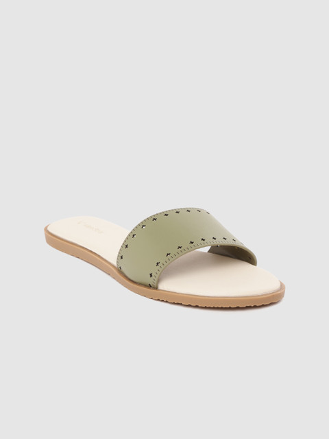 

Allen Solly Women Olive Green Solid Open Toe Flats with Laser Cuts