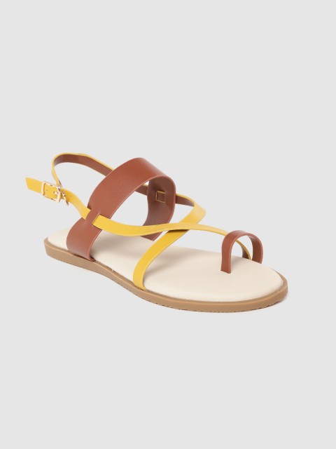 

Allen Solly Women Mustard Yellow & Brown Colourblocked One Toe Flats
