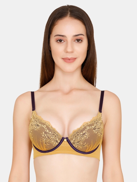 

Zivame Mustard Lace Underwired Lightly Padded T-shirt Bra ZI1864FASHBYELW