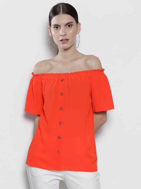 

DOROTHY PERKINS Women Coral Red Solid Bardot Top