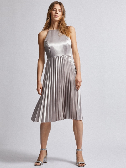 

DOROTHY PERKINS Women Solid Silver Fit & Flare Dress With Satin Finish Detail