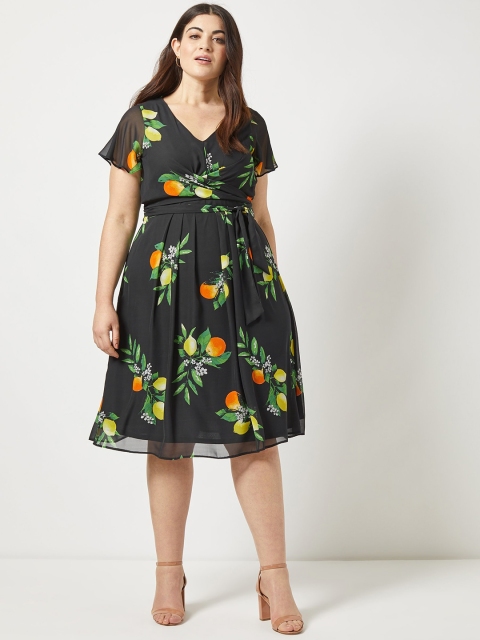 

DOROTHY PERKINS Women Quirky Printed Black Fit and Flare Dress