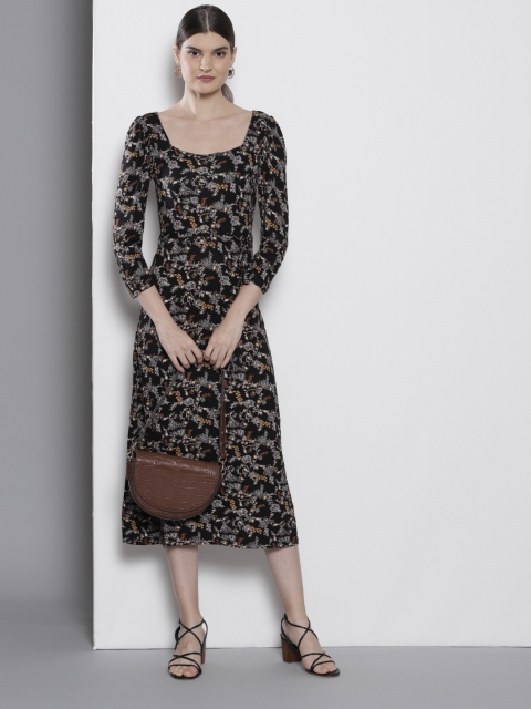 

DOROTHY PERKINS Women Floral Print Black & Off-White A-Line Dress