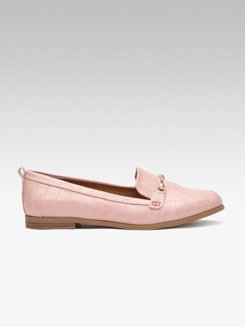 

DOROTHY PERKINS Women Pink Croc Textured Wide Fit Loafers