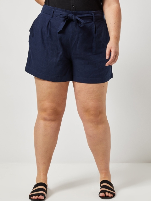 DOROTHY PERKINS Women Navy Blue Solid Plus Size Regular Shorts