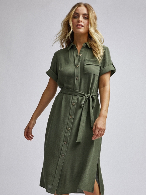 

DOROTHY PERKINS Women Petite Solid Olive Green Shirt Dress