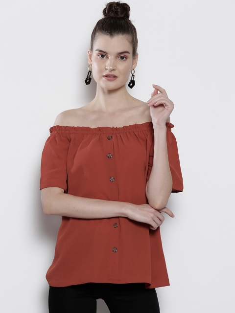 

DOROTHY PERKINS Women Rust Brown Solid Bardot Top