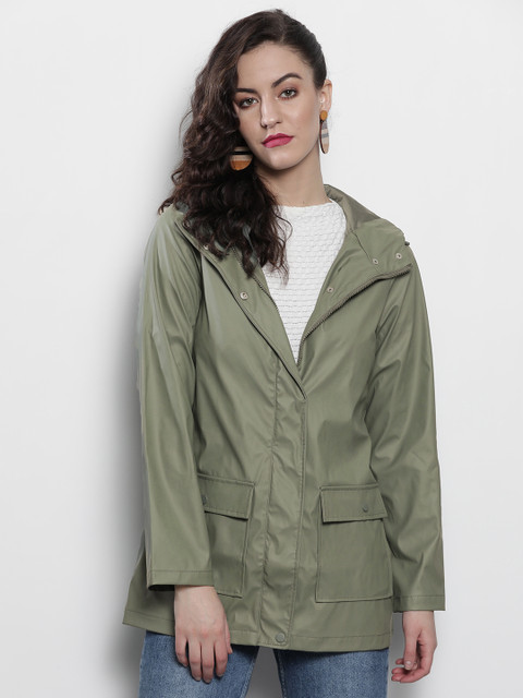 

DOROTHY PERKINS Women Olive Green Solid Hooded Tailored Jacket