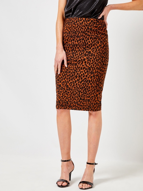 

DOROTHY PERKINS Women Brown & Black Animal Printed Pencil Skirt