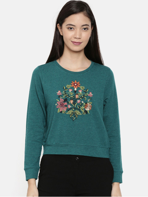 

Chumbak Women Teal Embroidered Sweatshirt