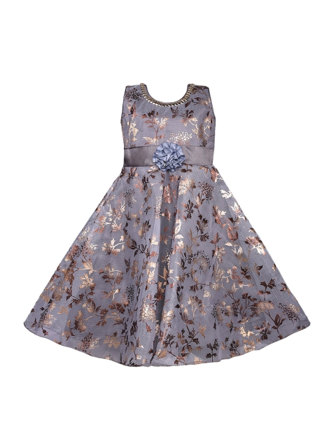 

Wish Karo Girls Grey & Bronze-Toned Printed Fit and Flare Dress