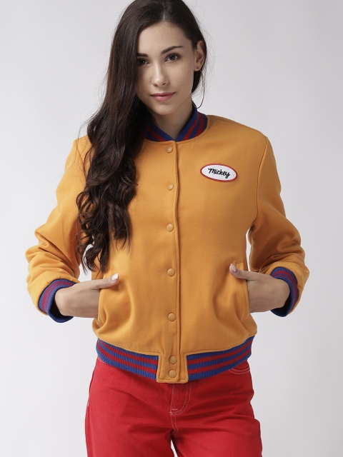 

FOREVER 21 Women Mustard Yellow Solid Varsity Jacket