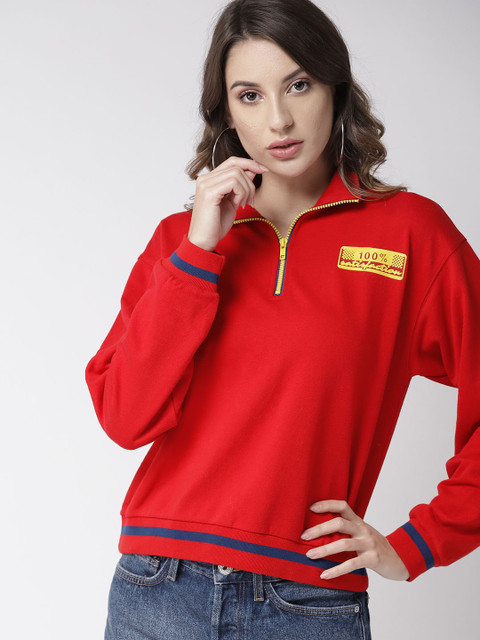 

FOREVER 21 Women Red Solid Sweatshirt