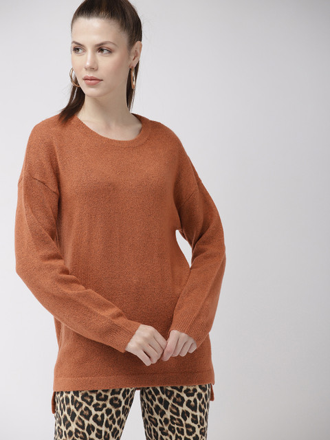 

FOREVER 21 Women Rust Orange Solid Pullover Sweater