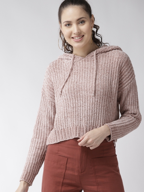 

FOREVER 21 Women Dusty Pink Solid Hooded Sweater