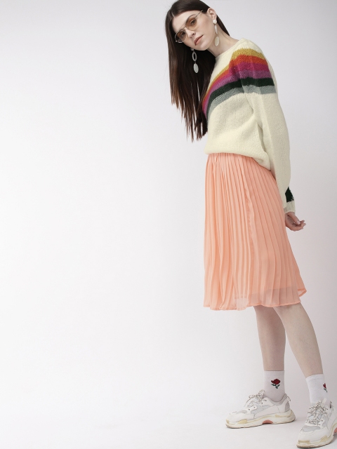 

FOREVER 21 Women Cream-Coloured & Yellow Striped Pullover Sweater