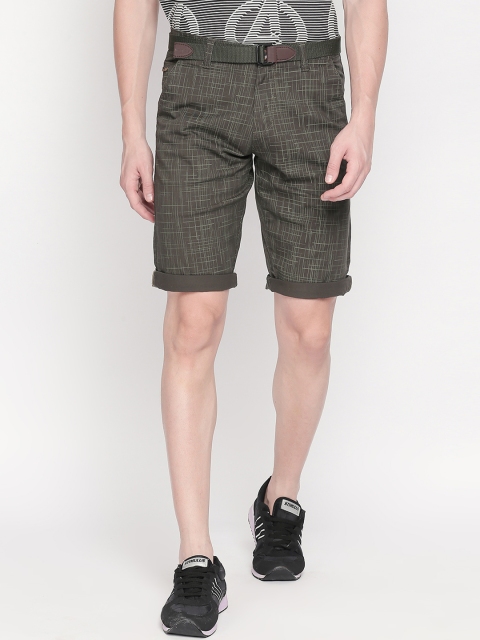 

beevee Men Olive Green Printed Regular Fit Regular Shorts