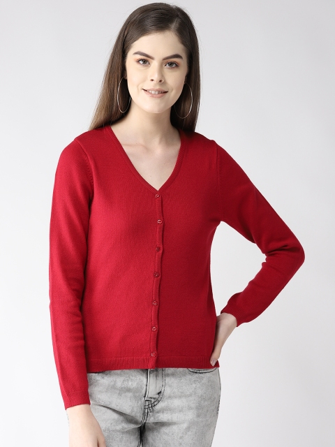 

Madame Women Red Solid Cardigan