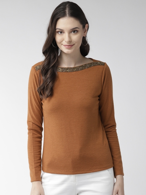 

Madame Women Mustard Brown Solid Winter Top